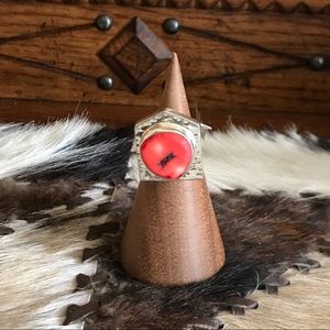 NWT VINTAGE GENUINE RED CORAL STERLING RING